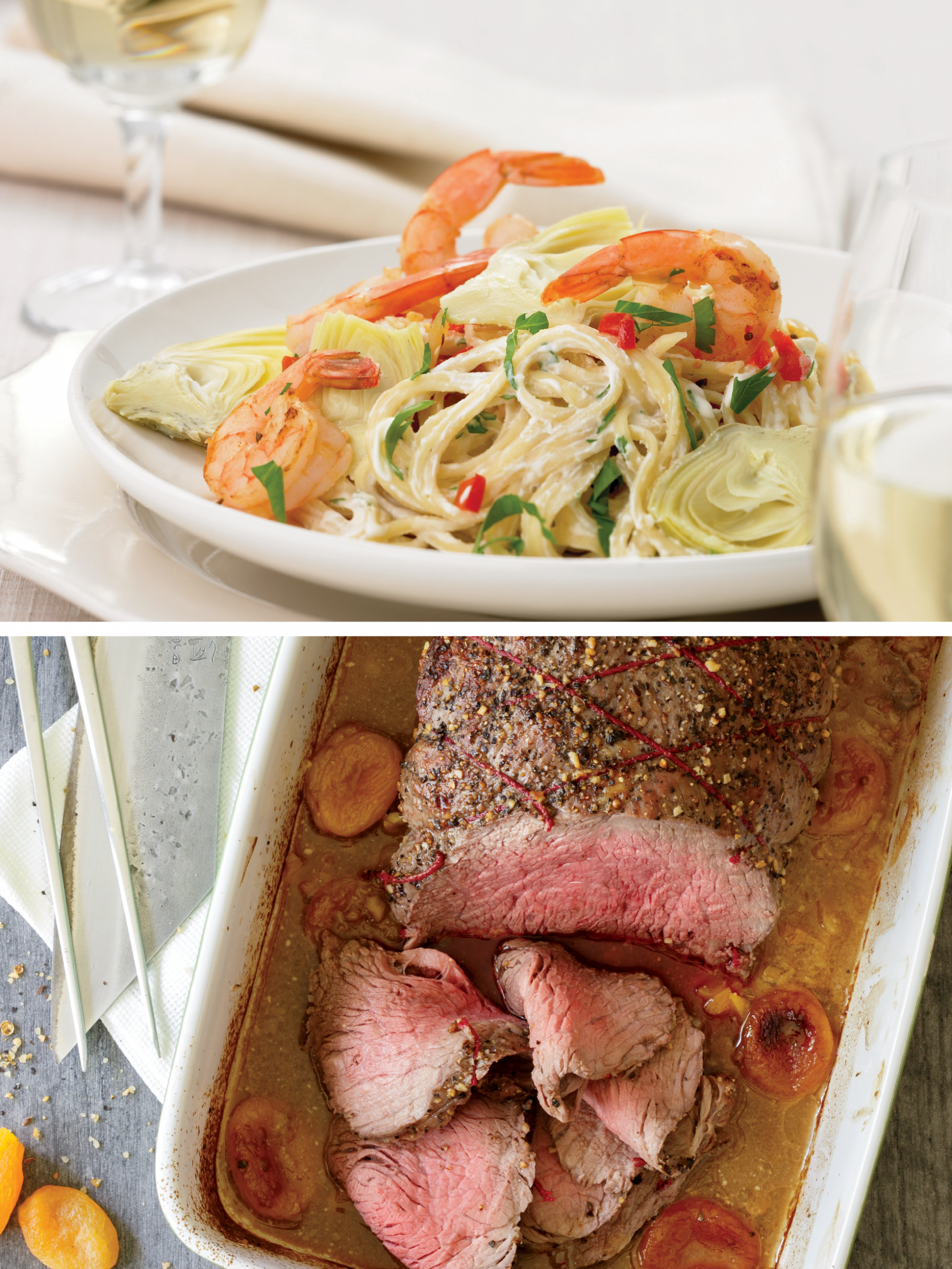 Wild Shrimp Linguine and Beef Tenderloin with Mustard-Horseradish Sauce