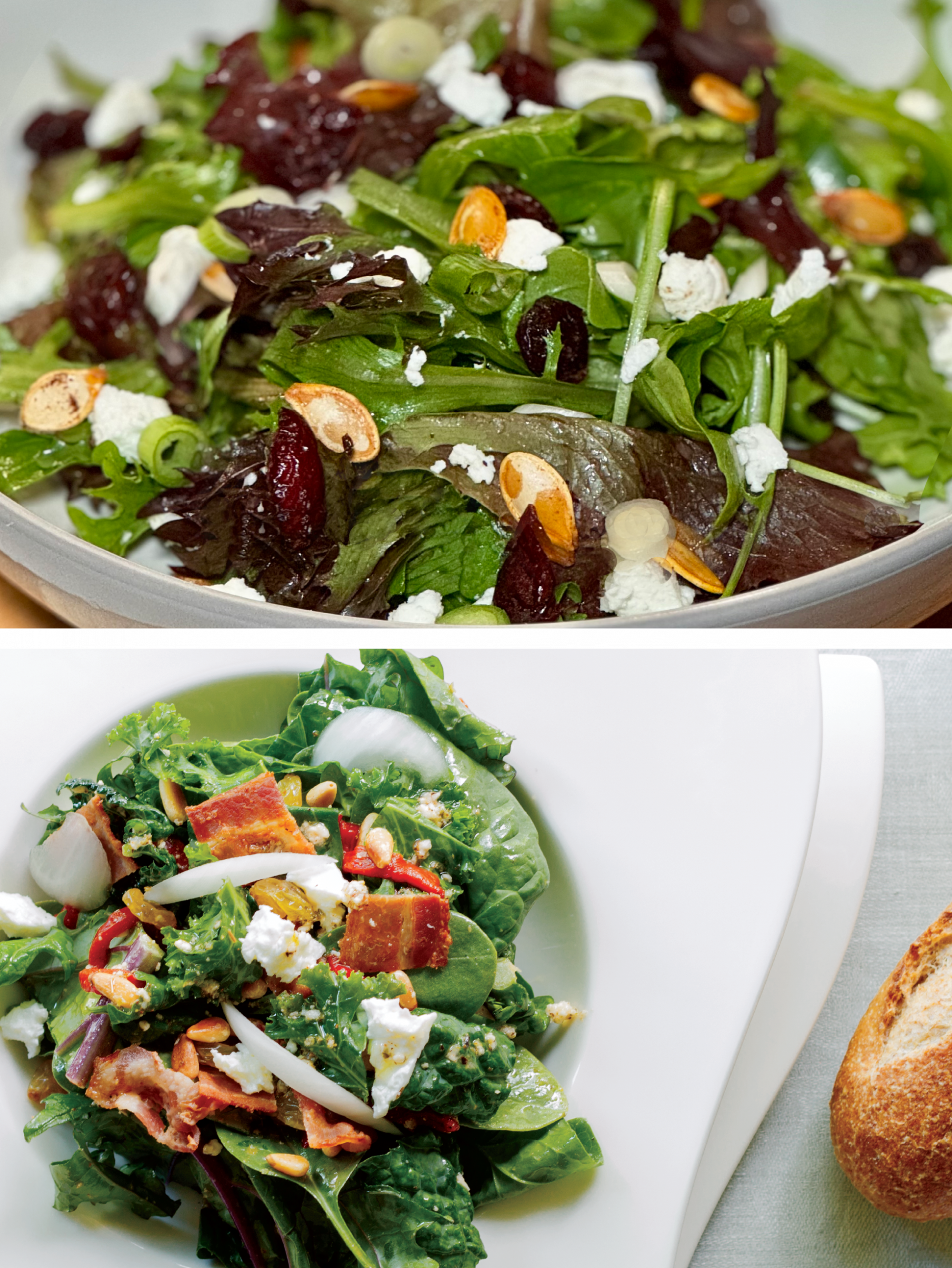 Mesclun & Goat Cheese Salad and Spinach Romaine Ceasar Salad