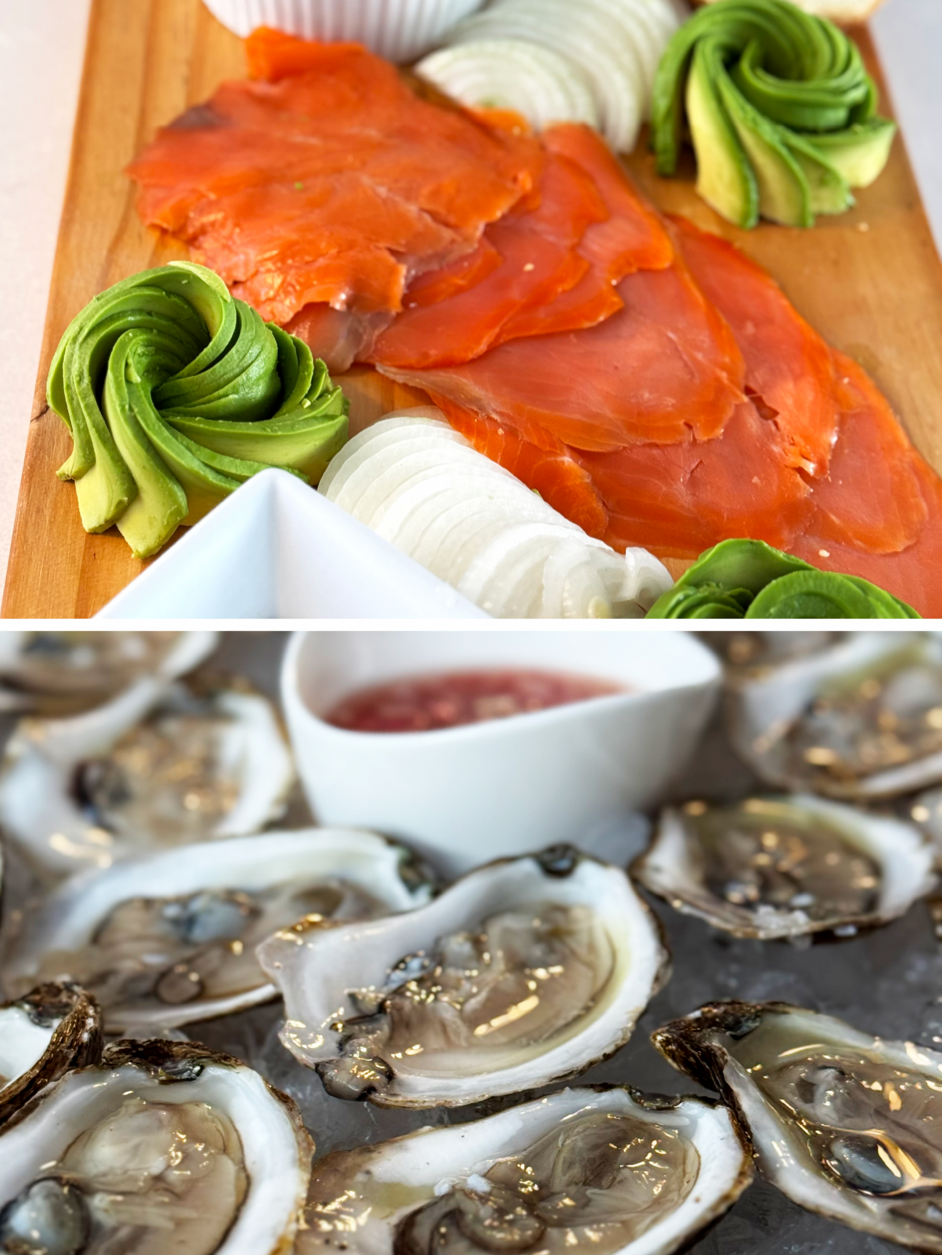 Smoked Norwegian Salmon The Works and Fresh-Shucked Oysters