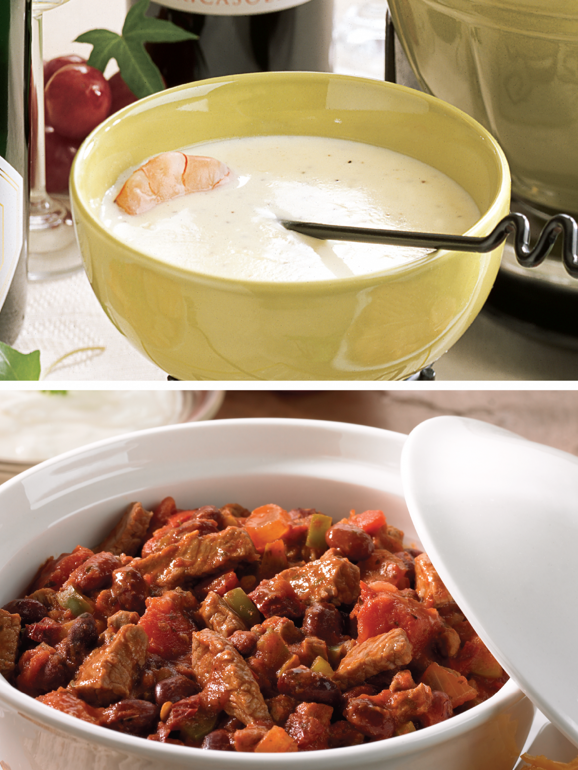 3 Cheese Gin Fondue with Grisons Beef and Wagyu Bison Chili with The Works