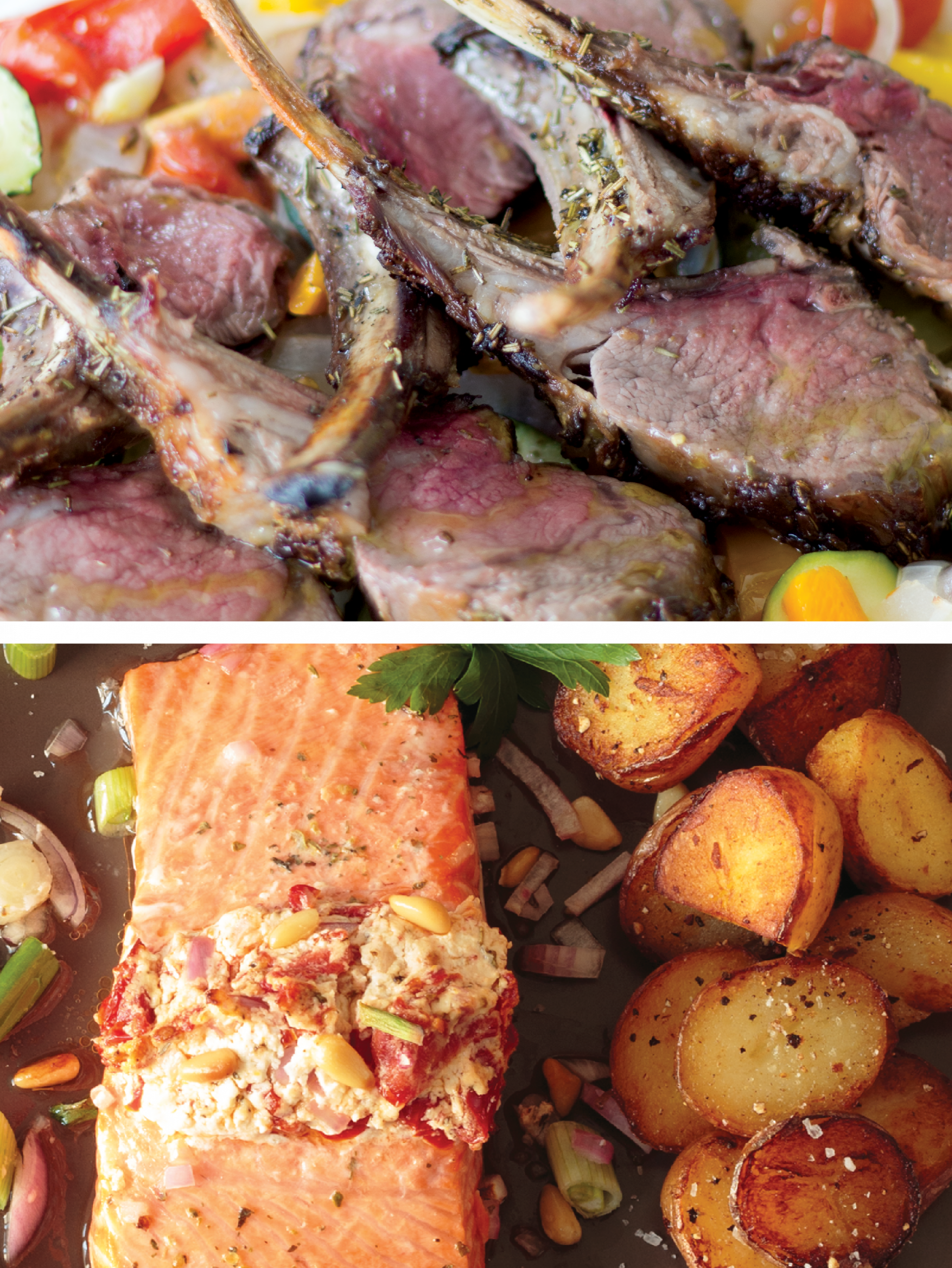 Rosemary French Cut Rack of Lamb and Maple-Glazed Atlantic Salmon